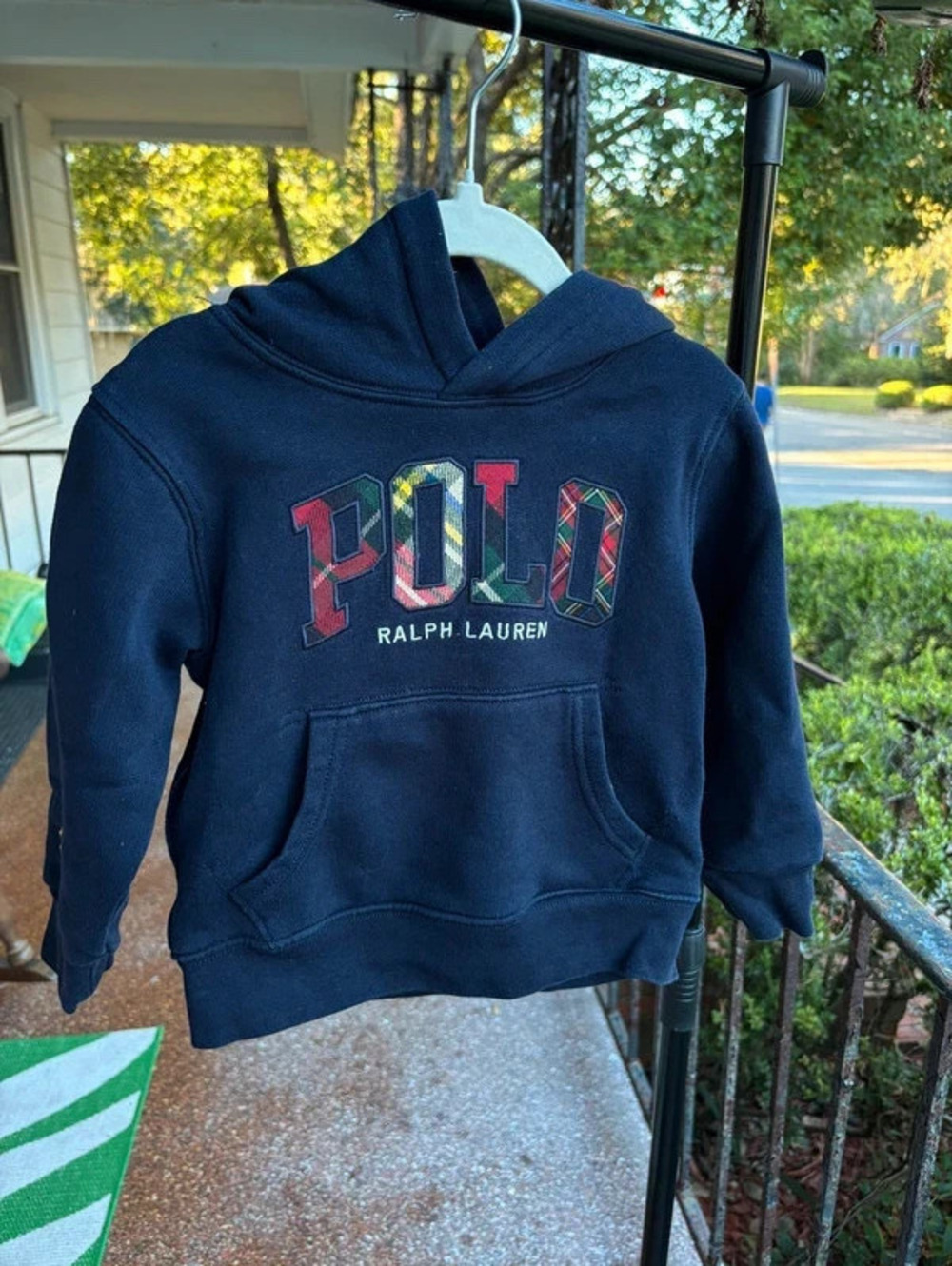 Polo Ralph Lauren Navy Plaid Logo Hoodie Size 2 Toddler